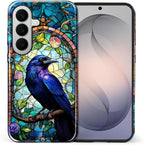 for Samsung Galaxy S26+ Case, Crow Faux Stained Glass Pattern Glossy 2 in 1 - Image 2