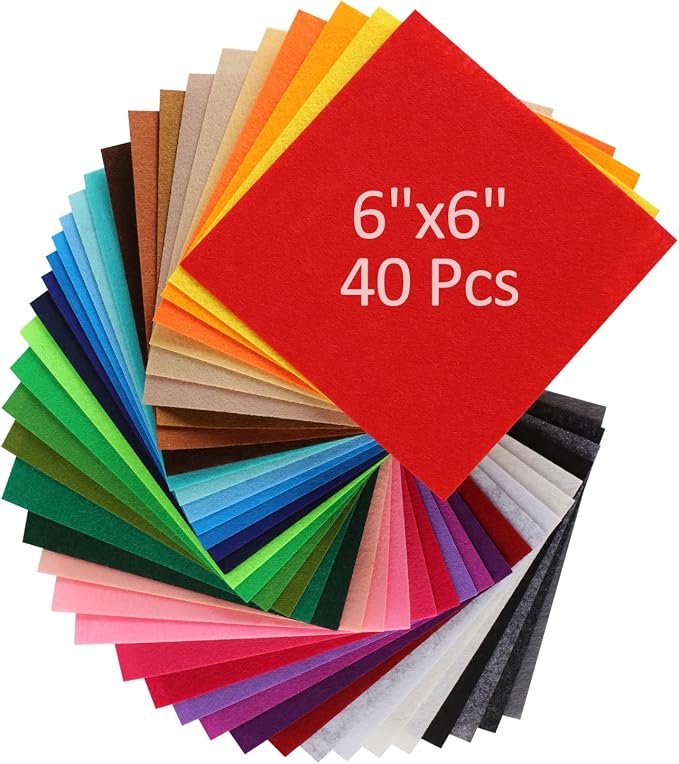 Felt Fabric Sheets 40pcs 6x6in 1mm Assorted Nonwoven by FVOLREM