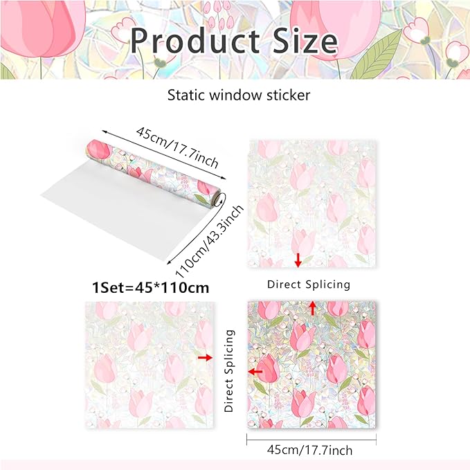 Window Film, Rainbow Window Privacy Film, Tulip Vine Double Sided Static Glass - Image 3