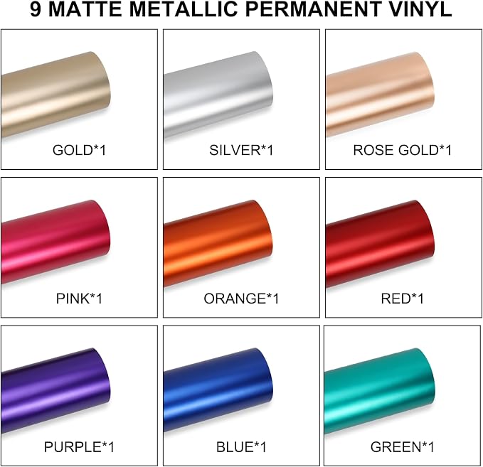 Matte Metallic Vinyl Permanent, 9 Sheets 12"x12" Metallic Vinyl Matte Finish - Image 2