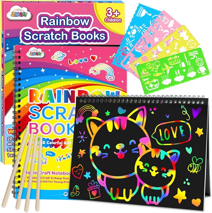 ZMLM Scratch Paper Art-Crafts Gift: 2 Pack Rainbow Notebooks Supplies Toys by ZMLM