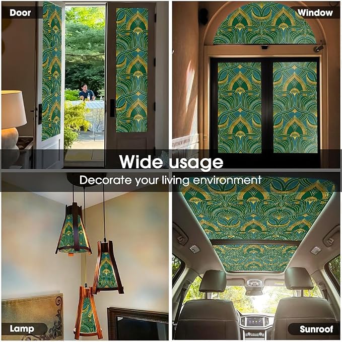 16“x118 Abstract Boho Peacock Green Vintage Double Side Window Films Art - Image 5