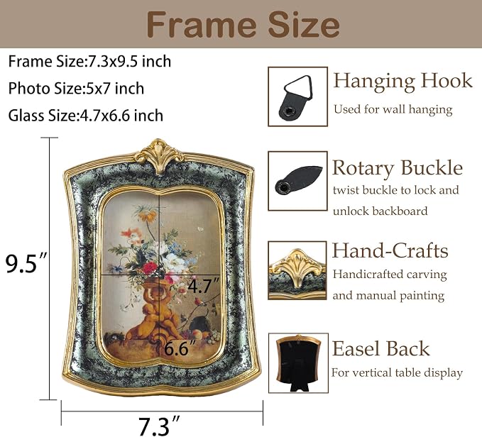 Vintage Picture Frame 5x7 Antique Ornate Photo Frame Tabletop and Wall Hanging - Image 4