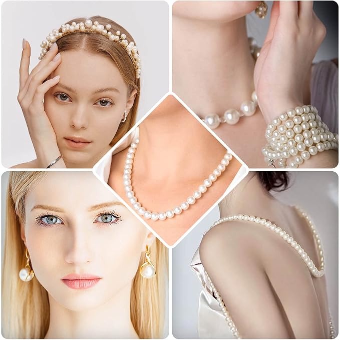Pearl Beads for Craft, Anezus 200pcs Ivory Faux Fake Pearls, 12 MM Sew on Pearl - Image 2