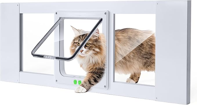 【Solid Wood】 Cat Door for Window, Fit Width 31"-38" Window, 3-Min Install by HOMEPEDIA