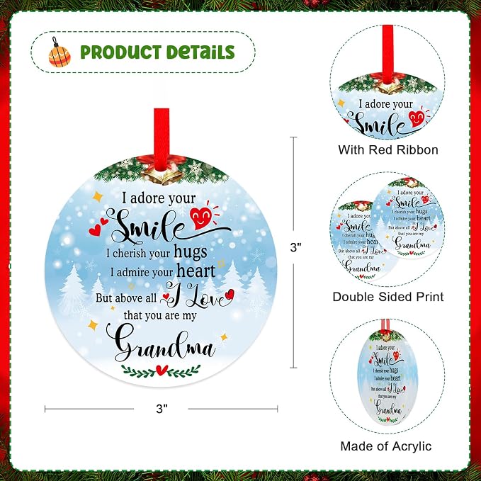 WaaHome Grandma Christmas Ornaments Gifts from Granddaughter Grandchildren - Image 7