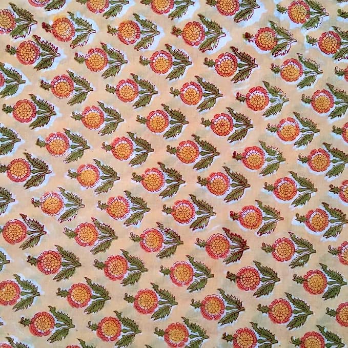 E-Tailor® Indian Ethnic 100% Cotton Voile Running Hand Block Print Natural - Image 2