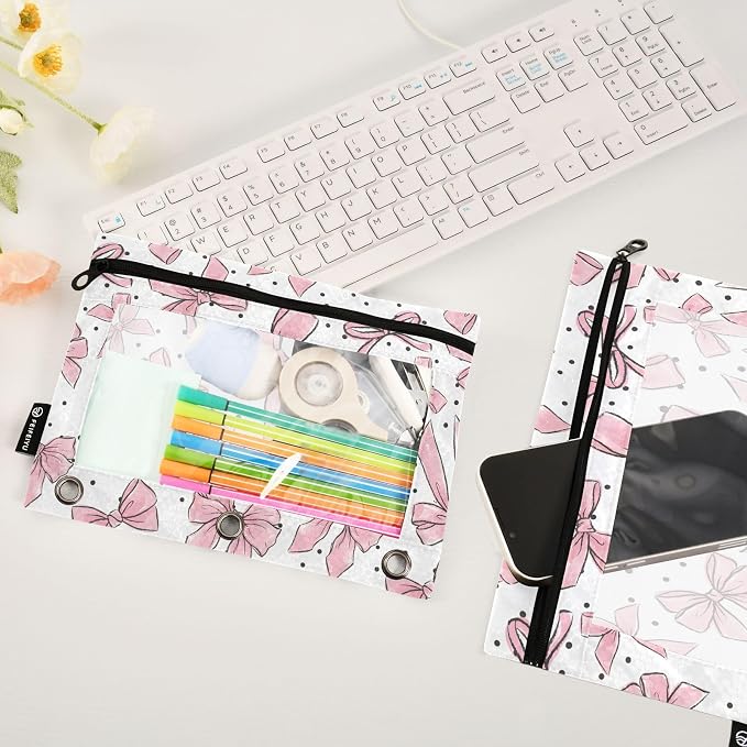 Cute Bows Pink Pencil Pouch for 3 Ring Binder, 2 Pack Waterproof Pencil Bags - Image 5