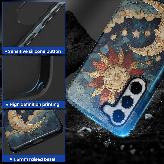 Case for Samsung Galaxy S23 Plus Case, Sun Moon Stars Faux Stained Glass Design - Image 4
