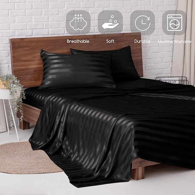 MR&HM Satin Bed Sheets, Twin Size Sheets Set - Image 7