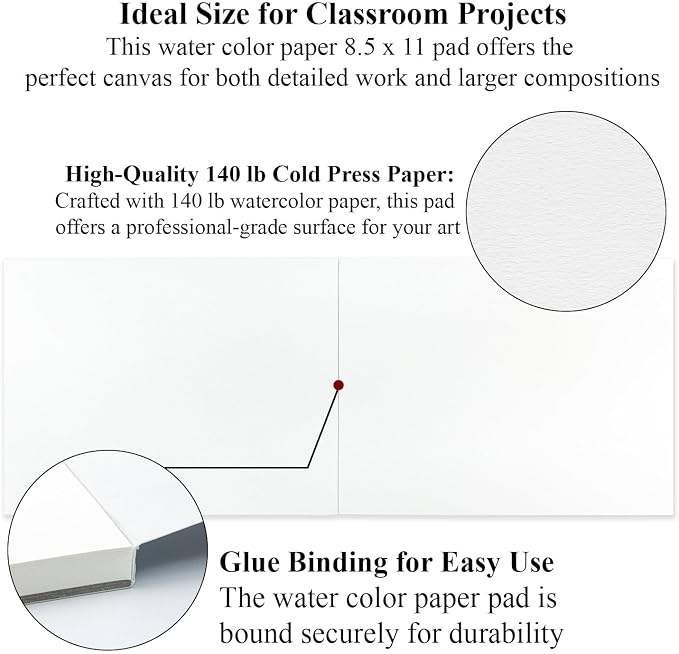 Water Color Paper 8.5 x 11, Water Color Sketch Books 16 Sheets, Cold Pressed - Image 2