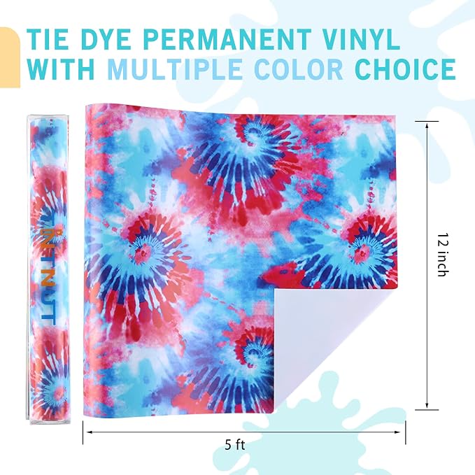 Tintnut Tie Dye Permanent Vinyl Roll 12in x 5ft Blue Red Adhesive Vinyl | Swirl - Image 2