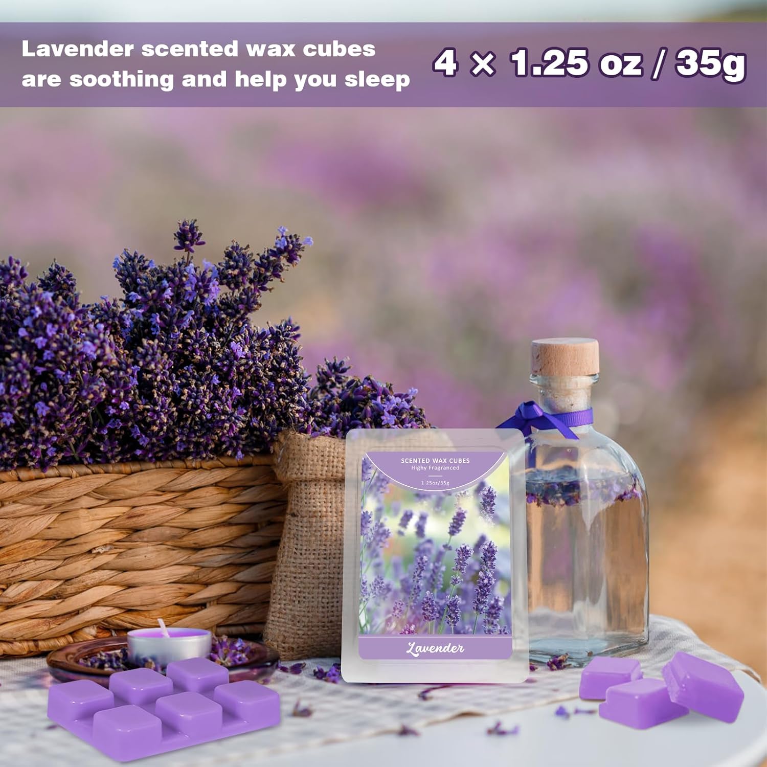 SCENTORINI Wax Melts Wax Cubes, Long Lasting Lavender Wax Melts for Sleep, Scentsy Wax Melts for Warmer 4 Pack, Scented Soy Wax Strong Scent, 4 * 1.25oz