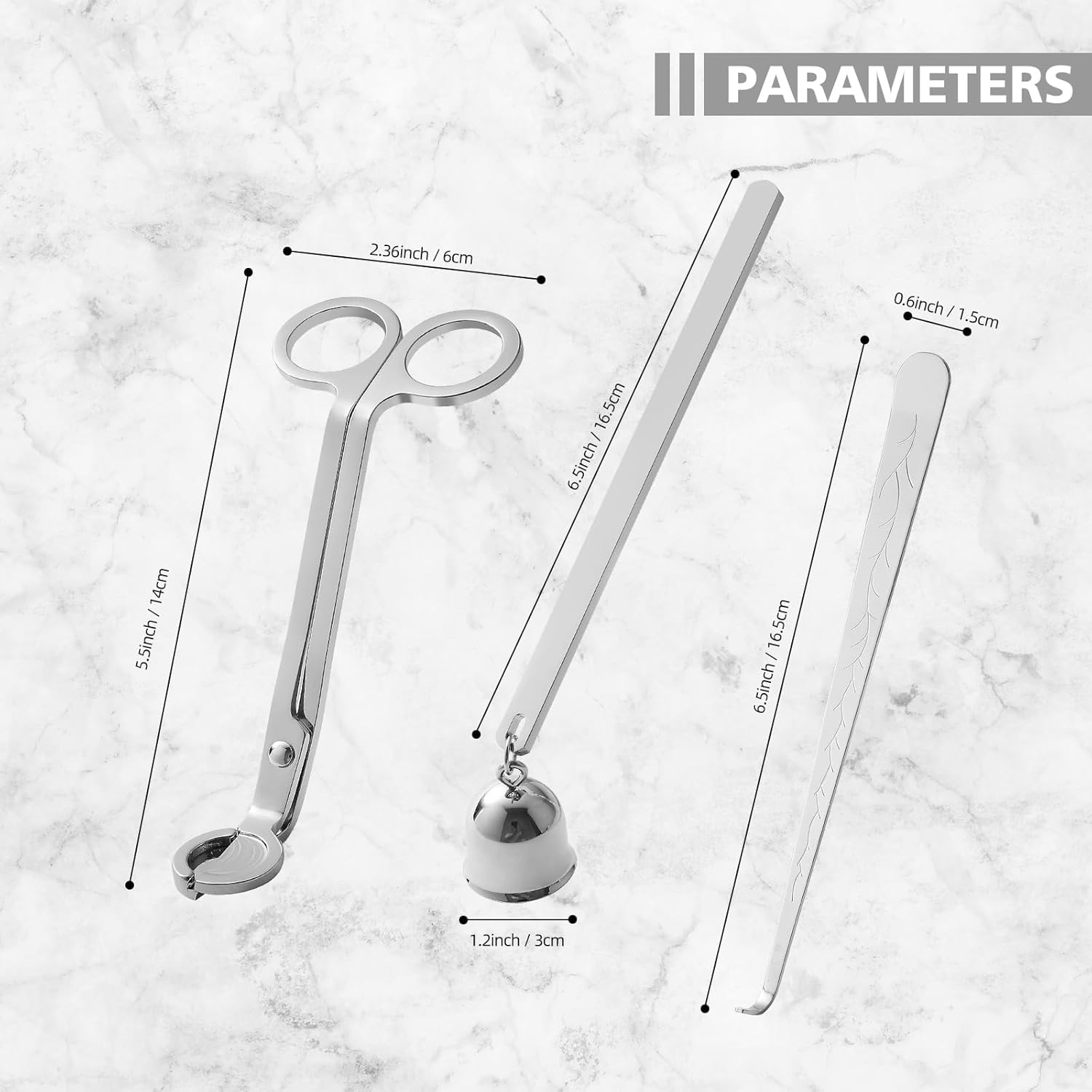 PATOISE 3 in 1 Candle Accessory Set, Candle Wick Trimmer Cutter, Candle Snuffer, Candle Wick Dipper Mini in Gift Package for Candle Aromatherapy Lovers(3PCS Silver)