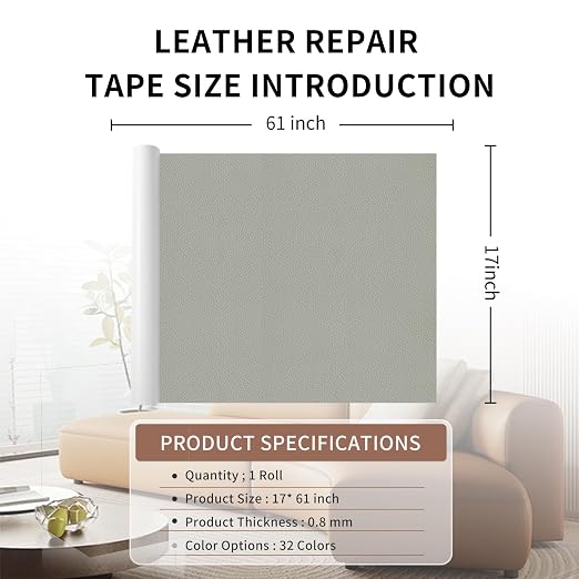 Leather Repair Patch Tape, Light Grey 17 x 61 Inches Self Adhesive Leather - Image 2