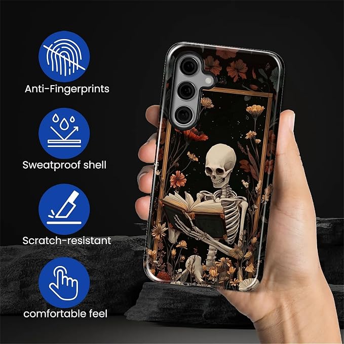 Case for Samsung Galaxy S26 Plus Case, Skeleton Reader Goth Floral Design- - Image 3