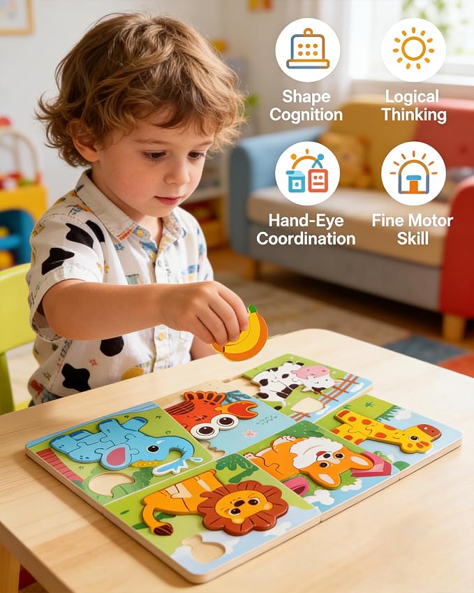 Wooden Puzzles for Toddlers 1-3, Montessori Educational Learning Toys for Kids - Image 3