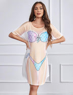 Ekouaer Women's Bikini Shirt Cover Up Short Sleeve Cute Bikini Print Cover-Up - Image 4