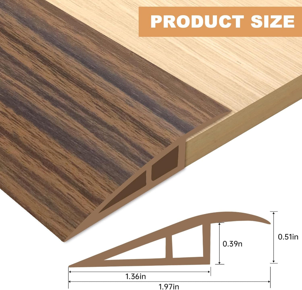 Vinyl Door Threshold Flooring Transition Strip Self Adhesive Carpet Edging Strip for Laminate Doorway Edge Threshold from 1/5" to 2/5" (Smoked Brown Wood Grain, 6.6 Ft)