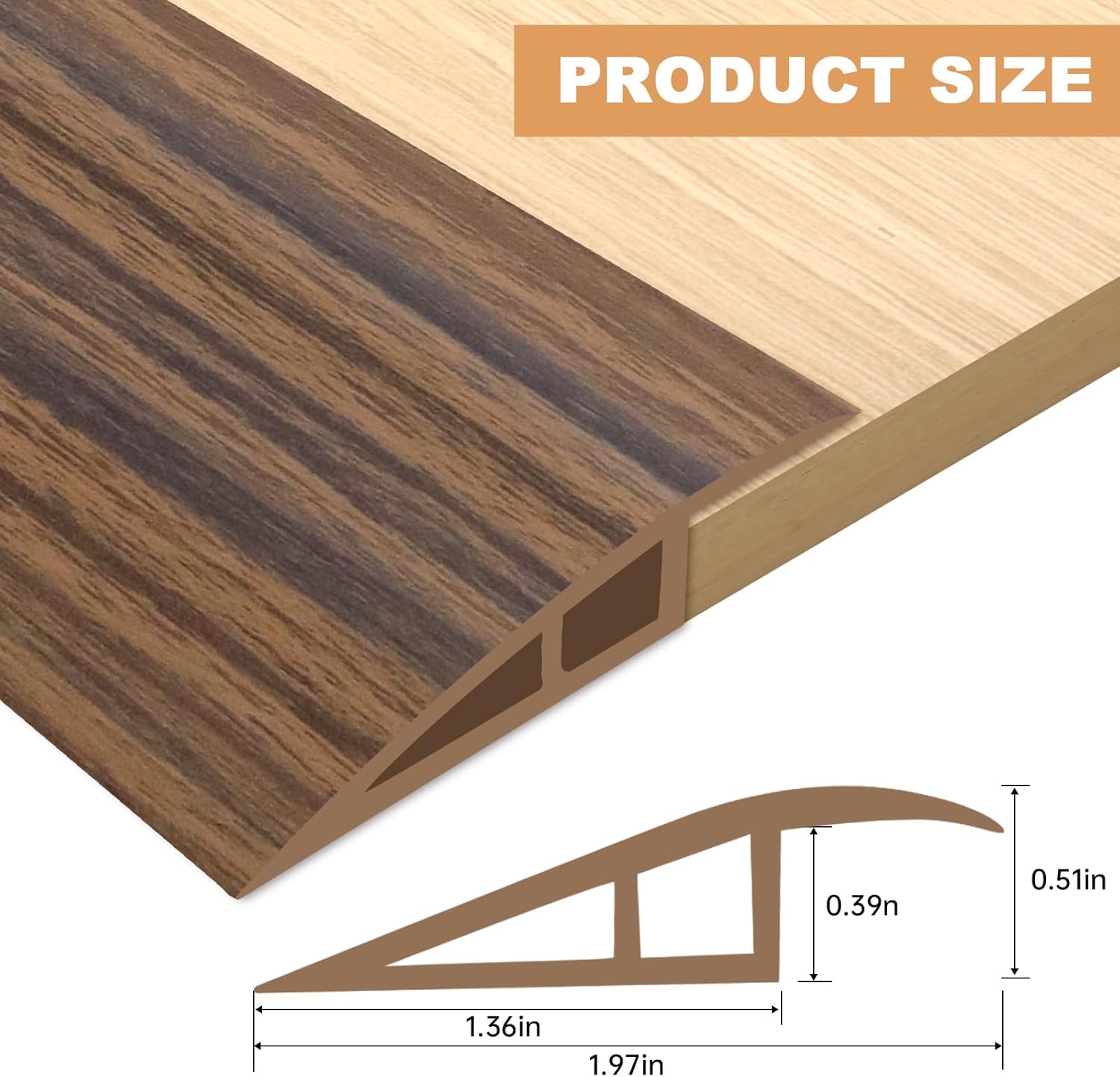Vinyl Door Threshold Flooring Transition Strip Self Adhesive Carpet Edging Strip for Laminate Doorway Edge Threshold from 1/5" to 2/5" (Smoked Brown Wood Grain, 6.6 Ft)
