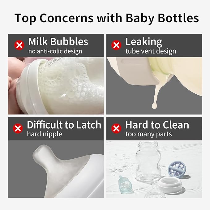 Thyseed Glass Natural Anti-Colic Baby Bottles | Newborn Breast Like Nursing Bottle for Breastfed Babies with Nipple (1+ Months) 8Ounce,1pack