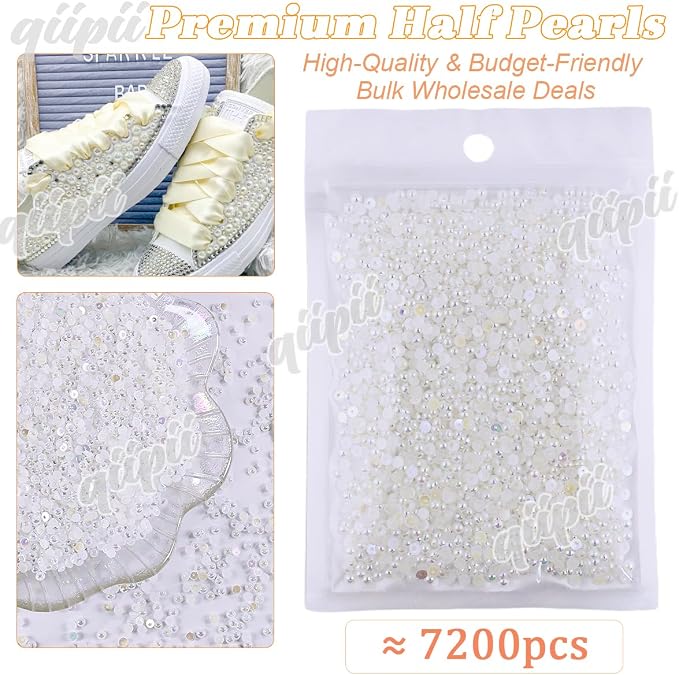 qiipii 7200PCS 3mm Small White AB Round Half Round Pearls - Image 2