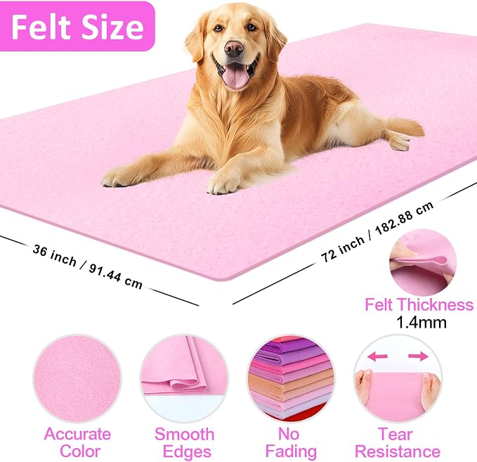 XSEINO Baby Pink Large Felt Fabric 72" X 36 ", 1.4 mm Thick Soft Felt Fabric - Image 2