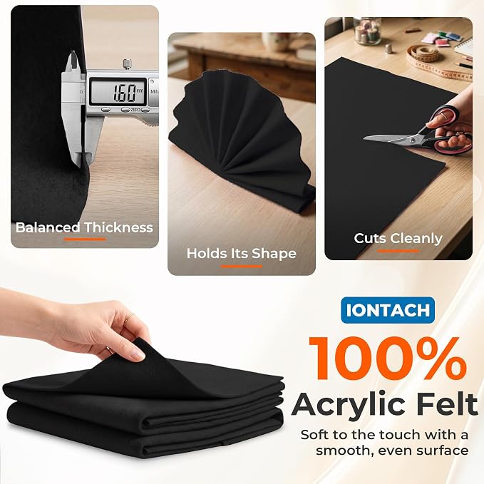 IONTACH 18" X 18" Soft Felt Sheets 1.6mm Thick | Acrylic Felt Fabric Sheets - Image 3