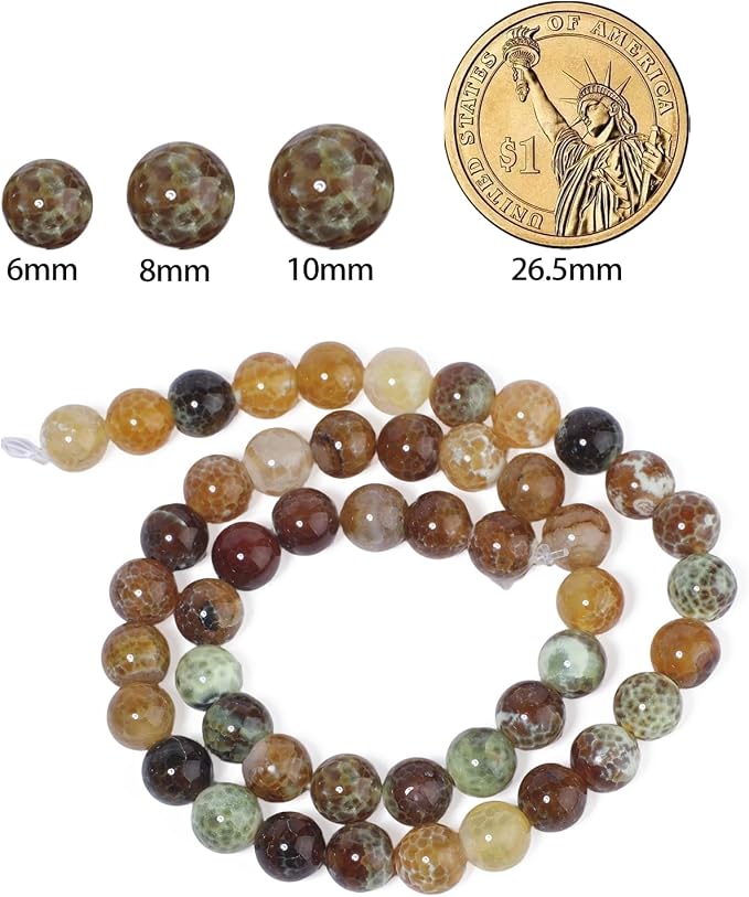 35pcs Round Loose Brown Fire Agate Beads - Image 2