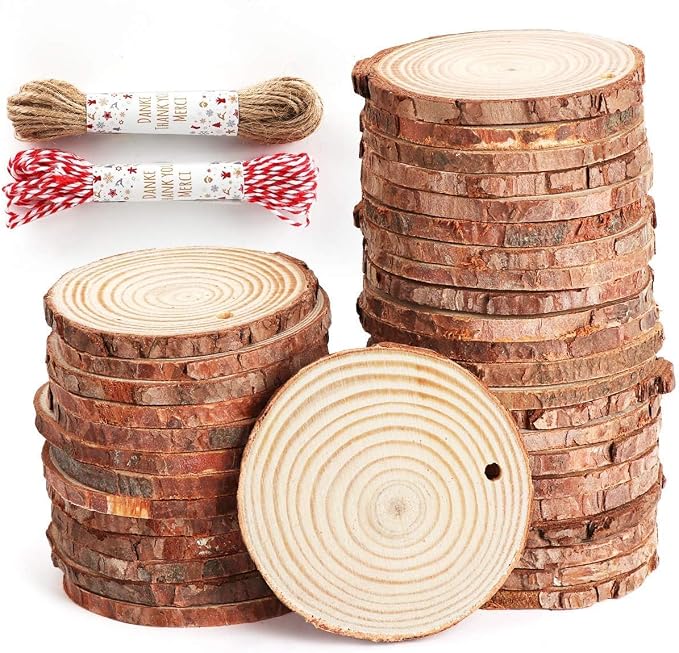 50Pcs Wood Slices for Crafts, 2.4"-2.8" Unfinished Wood Circles for Crafts by Visittheilauke