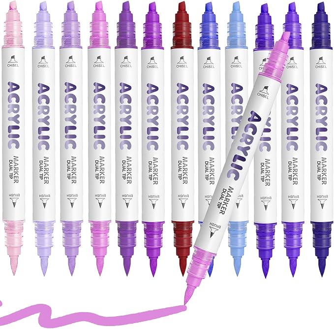 Purple Acrylic Paint Pens, Water Based 12 Colors Dual Tip Acrylic Paint Markers by DIYChristmasGiftSupplies