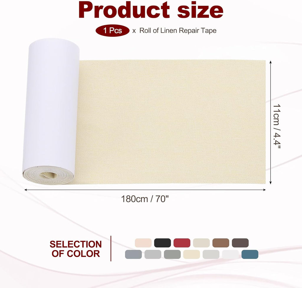 PATIKIL 70x4.4 Inch Linen Repair Tape, Repair Fabric Patch Self Adhesive Couch Patch Line Repair Patch for Furniture Sofa Car Seats Office Chairs, Apricot White