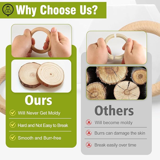 FoDau770 10pcs Natural Beech Wooden Rings, Unfinished Solid Wood Rings Heavy - Image 5