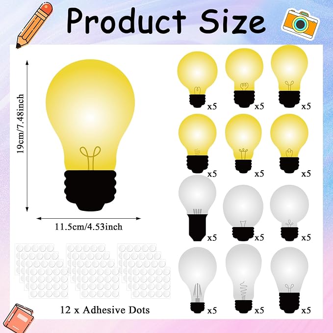 60PCS Classroom Light Bulb Cutouts Back to Schol Light Bulb Bulletin Board - Image 2