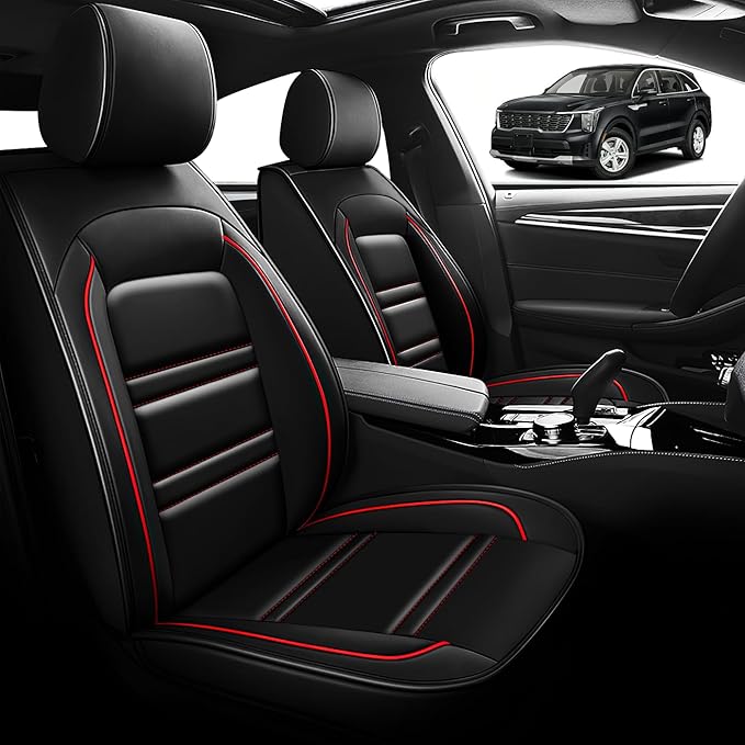Seat Cover for kia Sorento 2003-2025 | Car Seat Covers Front Seats, Waterproof Seat Protectors, Automotive Front Seat Covers (Front Seat, Black&Red Line)