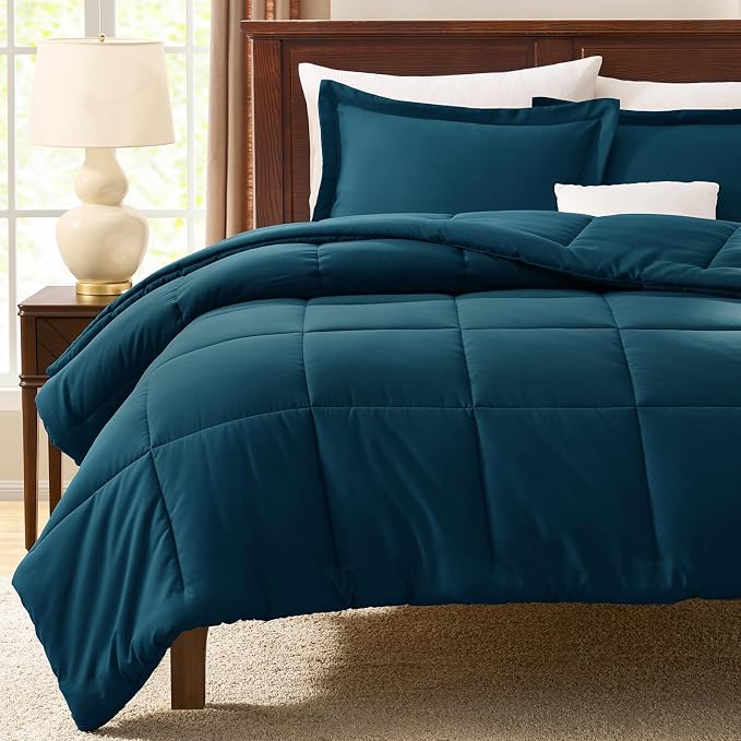 CozyLux Oversized Queen Comforter Set, 3 Pieces Lyons Blue 98x98 Box Stitched - Image 7