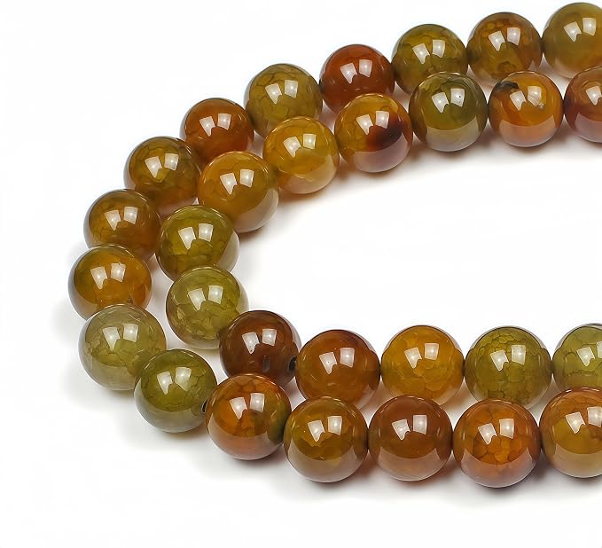 MJDCB Natural Ancient Crack Agate Beads Yellow Dragon veined Stripe Agate Round by MJDCB