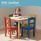 Humble Crew Kids Wooden Table and 4 Chairs Set, Natural/Primary - Image 5