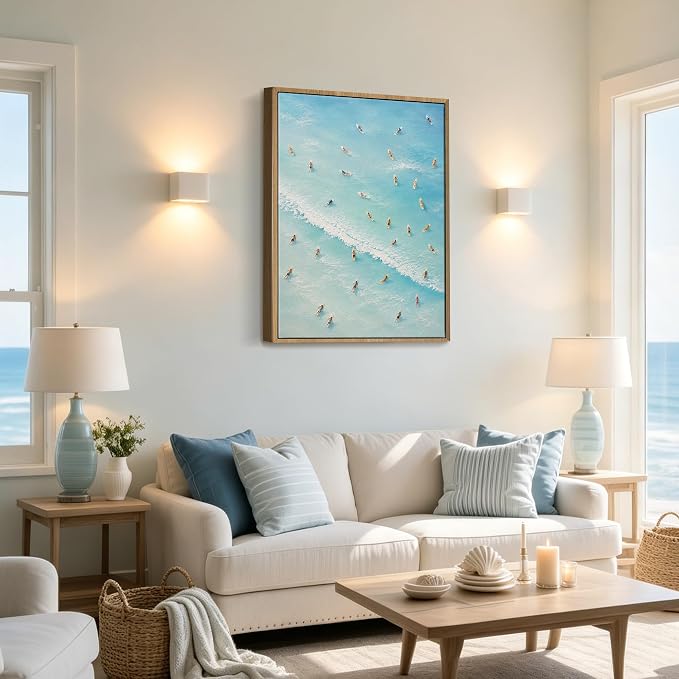 Aerial View Surfers Ocean Canvas Wall Art Print Turquoise Blue Coastal - Image 4