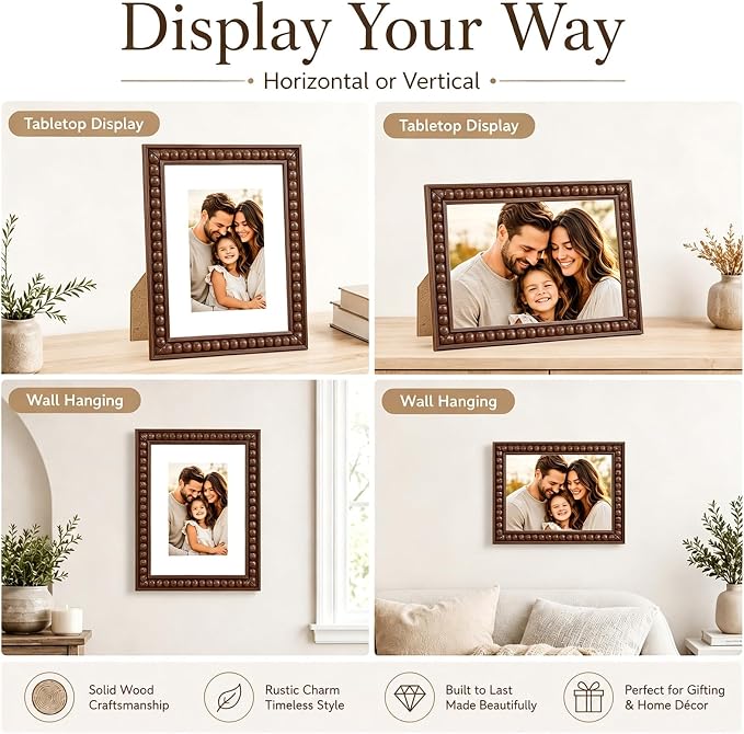 Solid Wood 8x12 Picture Frame Beaded Frame - Image 6