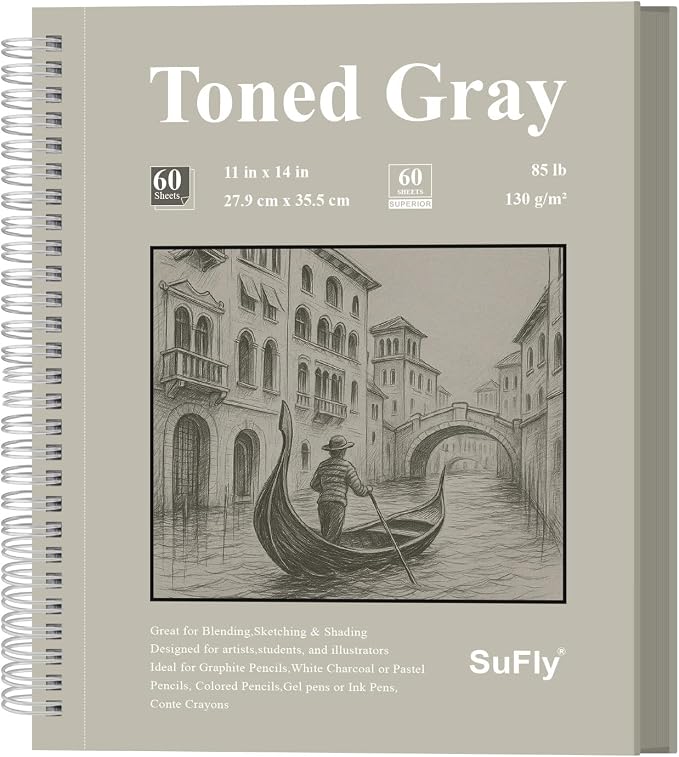 SuFly Gray Toned Sketch Pad, 85lb/130gsm Toned Gray Paper by SuFlyDirect