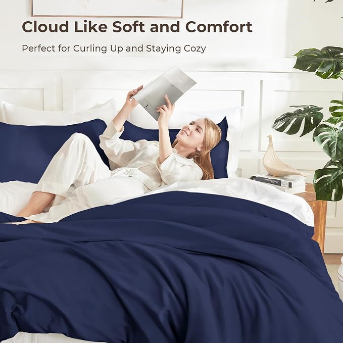 Litanika Navy Blue Comforter Set King Size, 3 Pieces Lightweight Solid Bedding - Image 2
