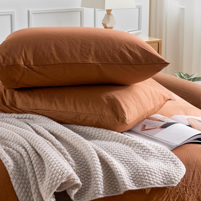 NEXHOME PRO Duvet Cover Set 100% Washed Cotton Super King 108"x98", Organic - Image 5