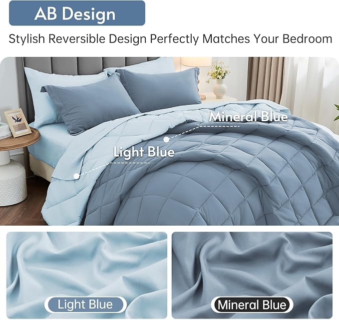 MUXHOMO 7 Pieces California King Comforter Set, Reversible Bed in a Bag Cal - Image 3