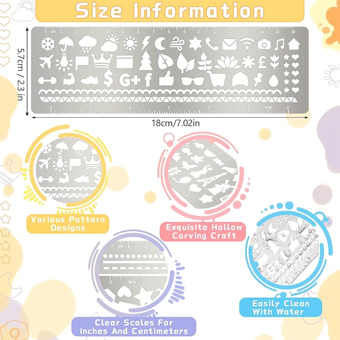 Chinco 4 Pieces Stencils Metal Journal Template 7.1 x 2.3 Inch Bookmark Ruler - Image 2