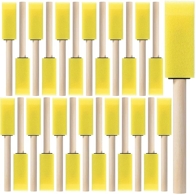 Bates- Foam Paint Brushes with Wood Handle, 1 Inch, 26 Pack, Sponge Brushes by BatesChoice