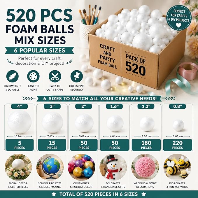 Evershine 520 Pack Craft Foam Ball Assorted - Image 2