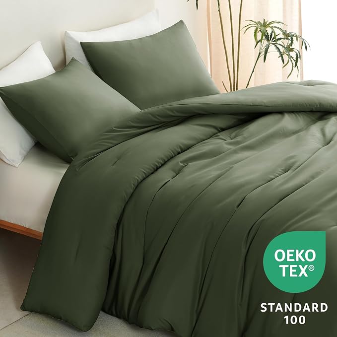 CozyLux Twin Comforter Set Olive Green, 2 Pieces Twin Extra Long Solid - Image 4