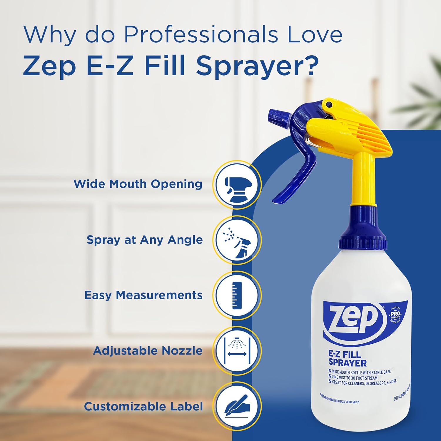 Zep E-Z Fill Professional Sprayer - 32 Ounce (Case of 8) - U43008 - Wide Mouth Spray Bottle for Easy Pouring, High Output, Great for Cleaners, Degreasers and More!