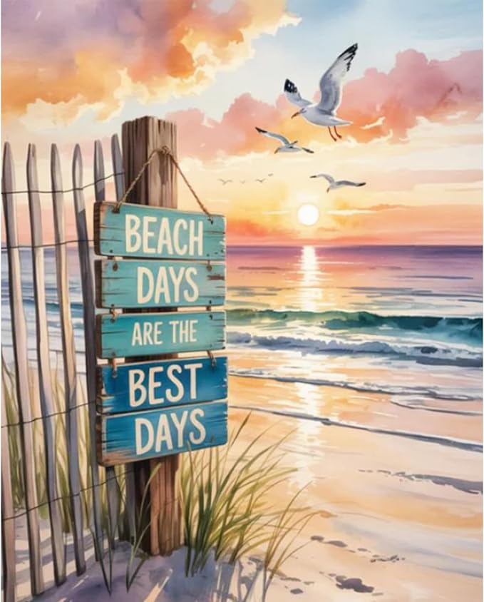 Paint by Numbers Kit for Adults, Beach DIY Acrylic Painting Kit, 16x20 Inch | by CytheronDIYKit